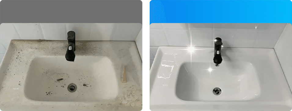 Before and after PureSteam Pro on grout lines