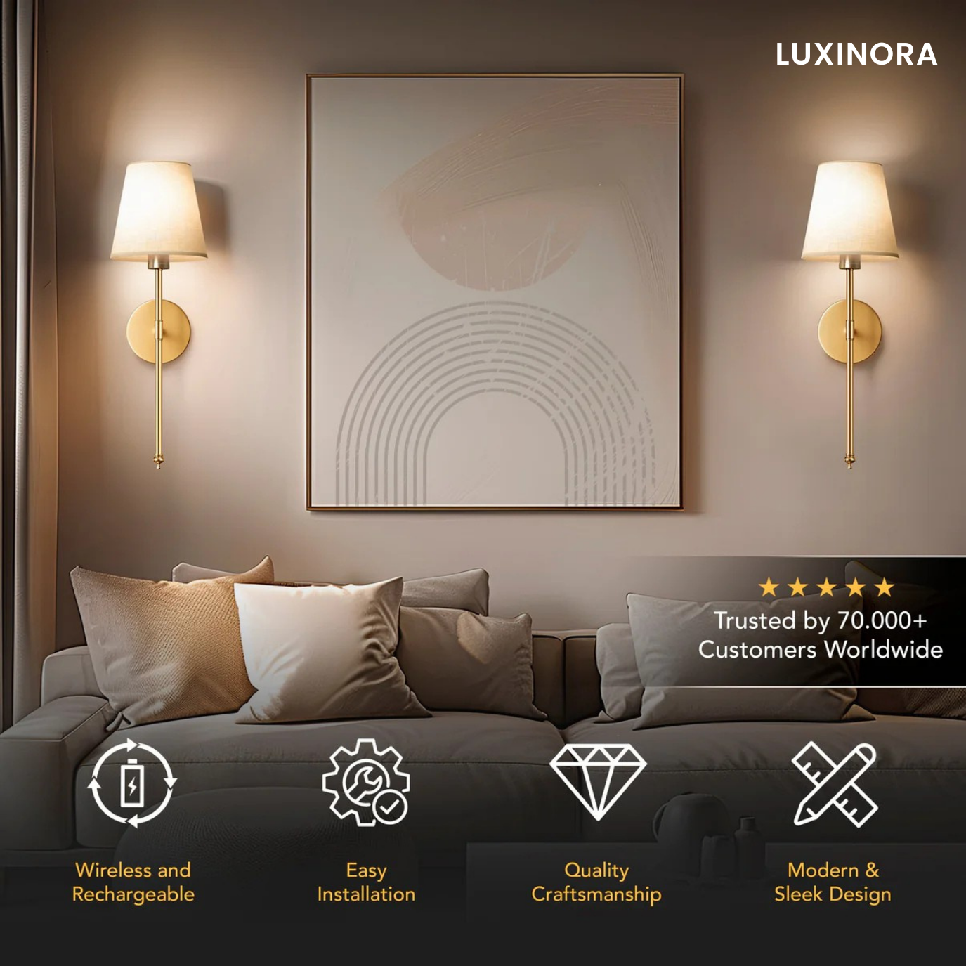 Wireless Luxinora™ Wall Sconces (Pack of 2)