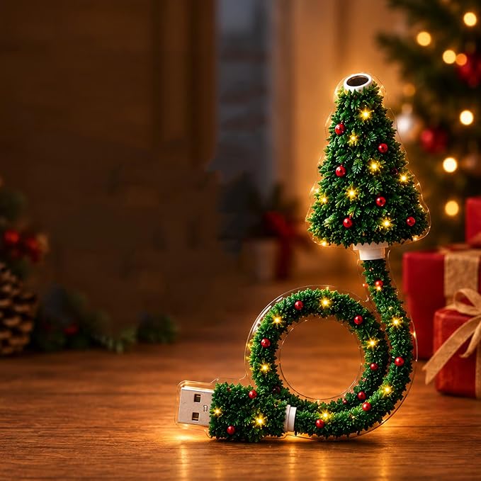 Luxinora Christmas Projector glowing on a wooden table