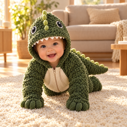 Baby dino romper, crawling