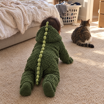 Dinosaur onesie, crawling, spikes and tail