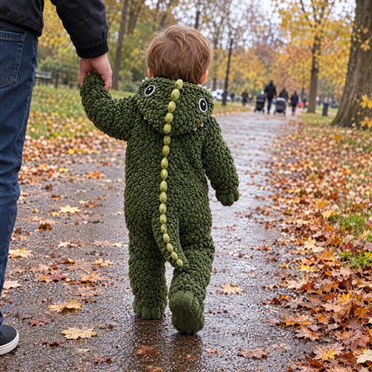 Dinosaur onesie, autumn walk
