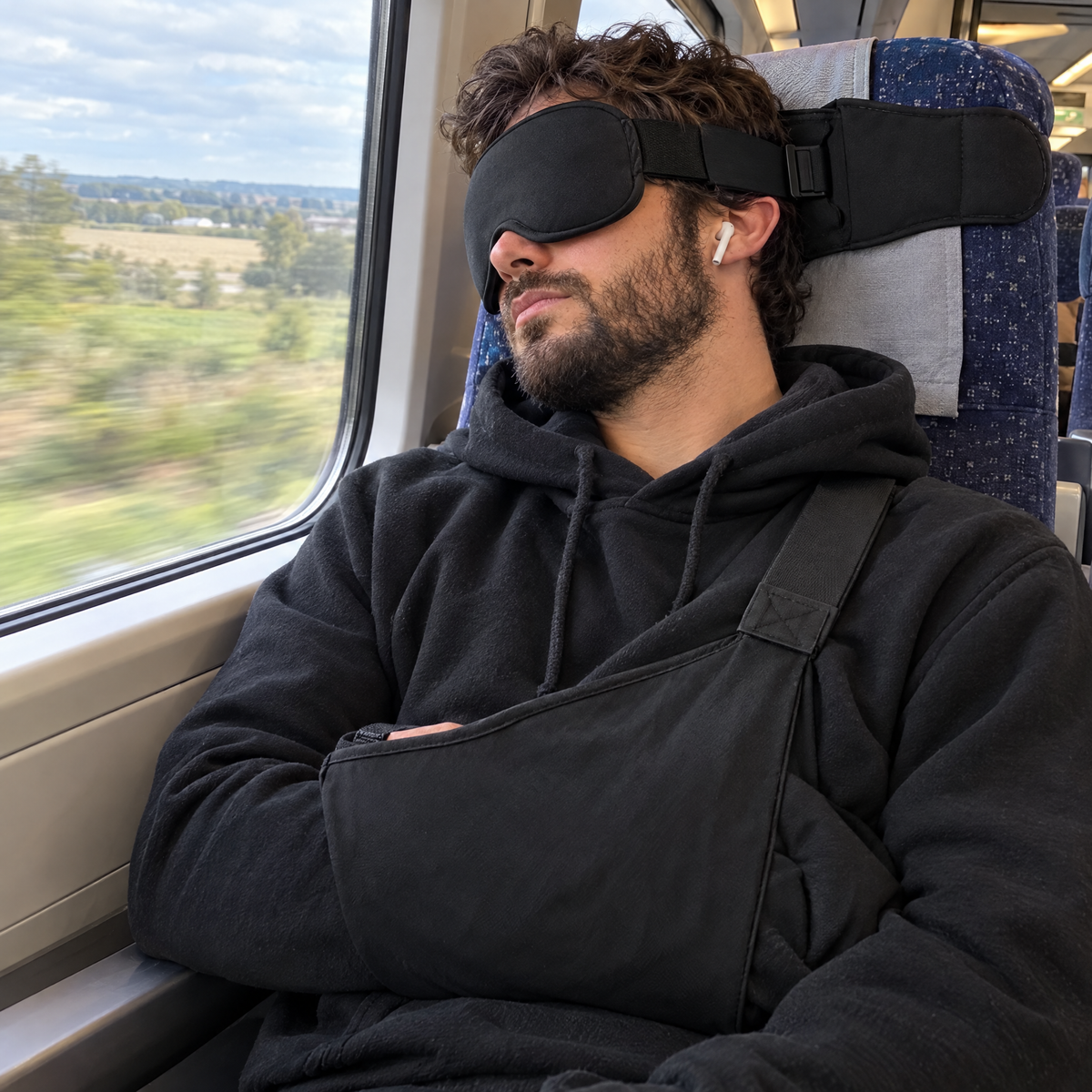 Travel sleep set on a train