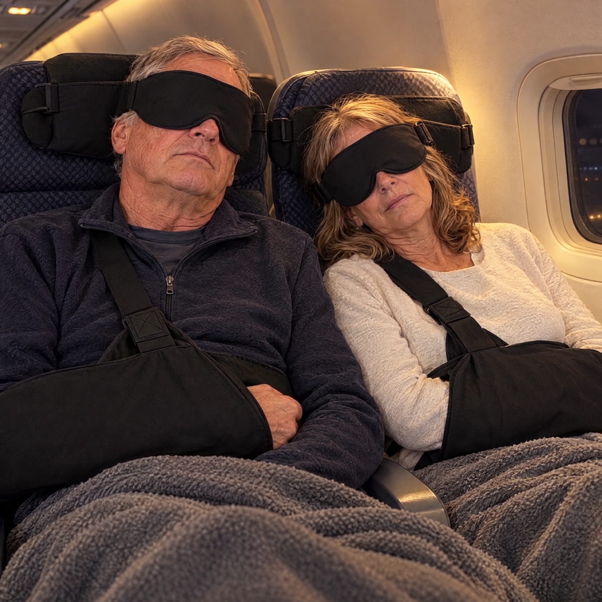 Travel sleep set, couple on a plane
