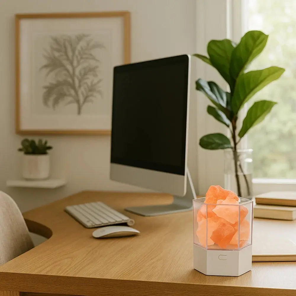 Salt lamp on a home office desk