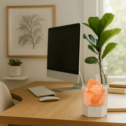 Salt lamp on a home office desk